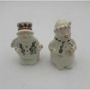 Baum Bros. Set of 2 Mr & Mrs Snowman Salt and Pepper Shakers. Christmas